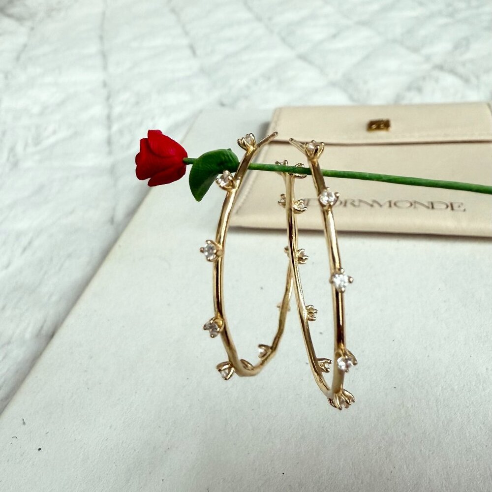 Adornmonde Moss Hoop Earrings_14K gold plated sterling silver, Clear crystal